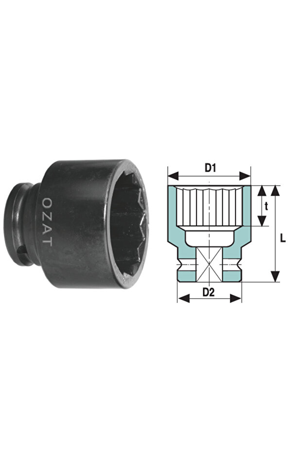 Impact socket head 1'' 12 sides, short 35 - 1