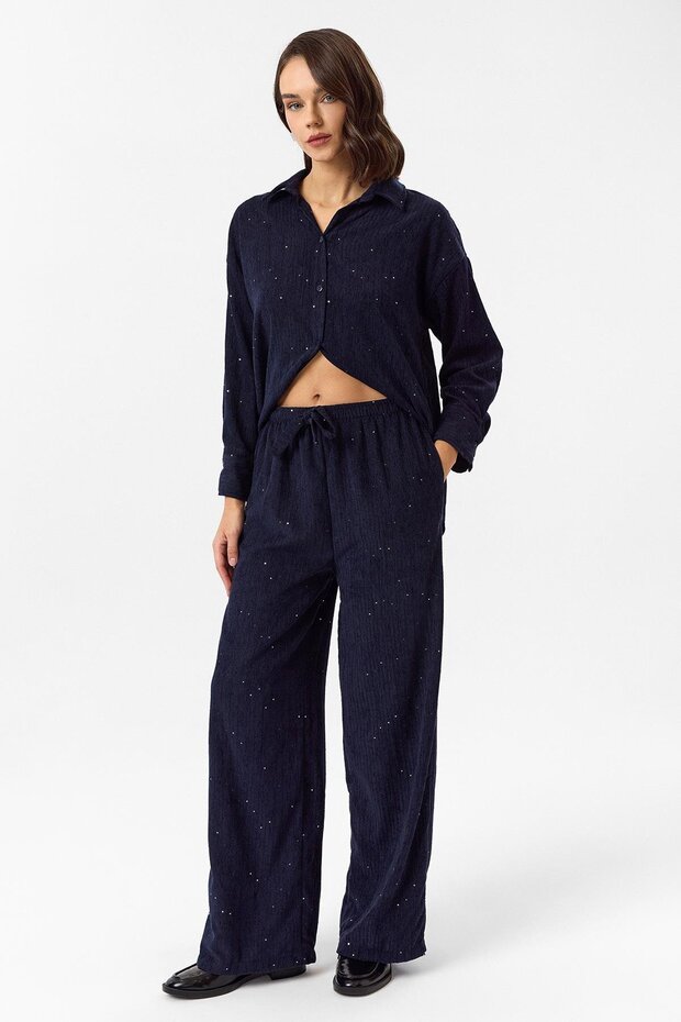 Çizgili Pullu Pantolon - 2