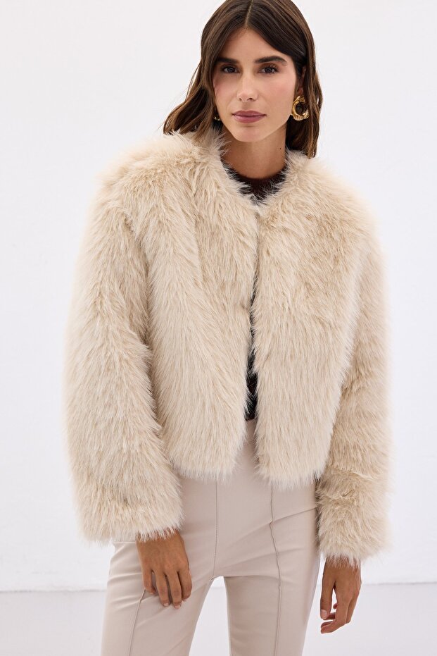 فرو بدون ياقة - بيج - 3