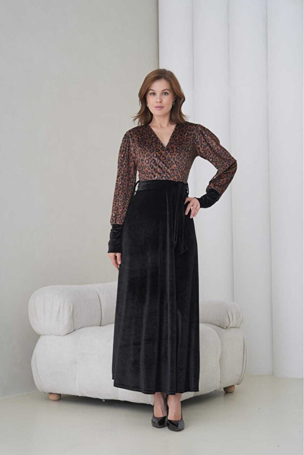 material elastic Rochie maxi din catifea - 1