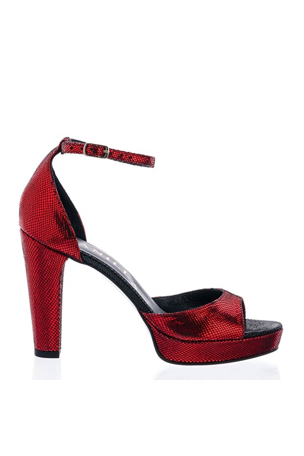 Oslo Red Reptile-Print Block Heel Sandals with Low Platform - 2