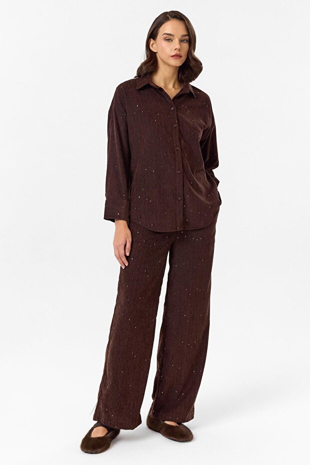 Çizgili Pullu Pantolon - 1