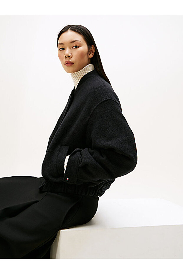 Textured Wool Blend Bomber Jacket - 5