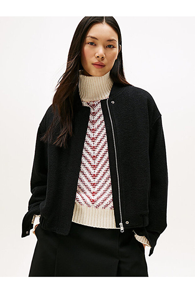 Textured Wool Blend Bomber Jacket - 1