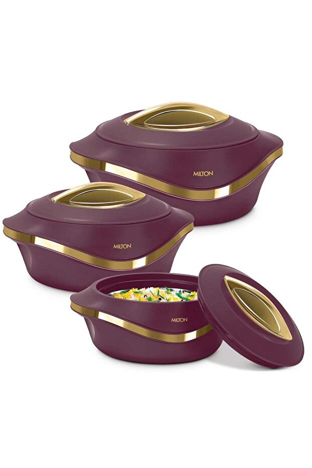 3-Piece Casserole Set (860ml, 1.27L, 1.96L) Double-Walled Hotpot - Marron