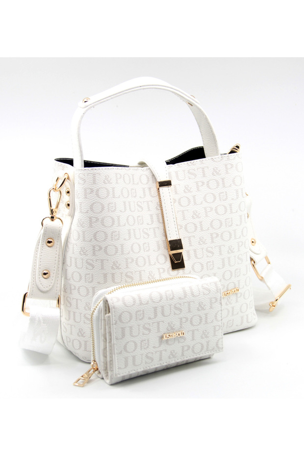 New Season Column Strap 4 Compartment White Women's Shoulder Bag and Wallet Combination Try205502