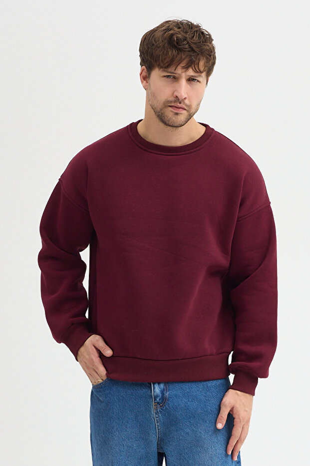 Crew Neck Oversize Ribbed Basic Men's Sweatshirt - 5