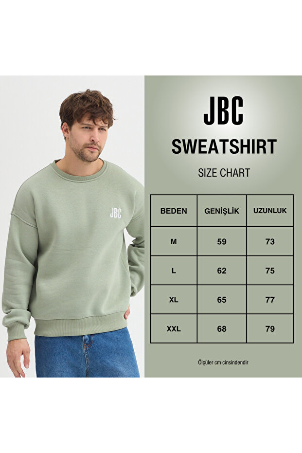 Bisiklet Yaka Nakışlı Oversize Şardonlu Basic Erkek Sweatshirt - 8