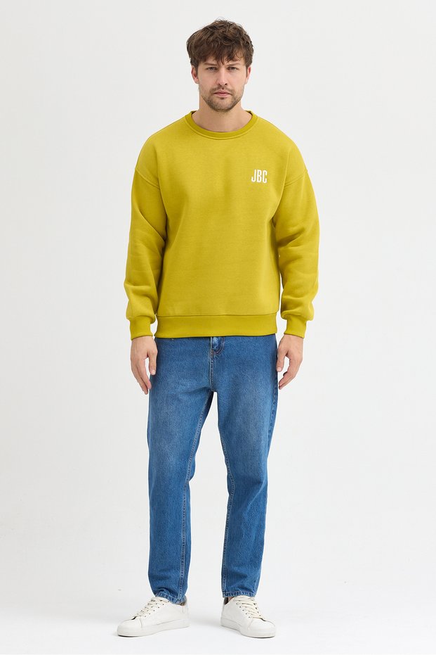 Crew Neck Embroidered Oversize Raster Basic Men's Sweatshirt