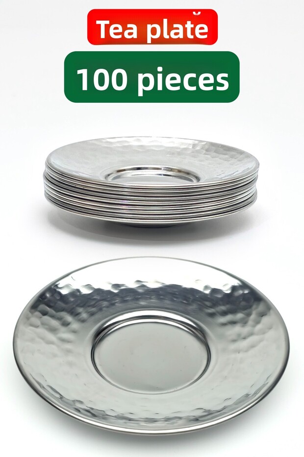 Stainless Steel Hammered Tea Plate 10 cm – Options for Sets of 6 / 12 / 50 / 100