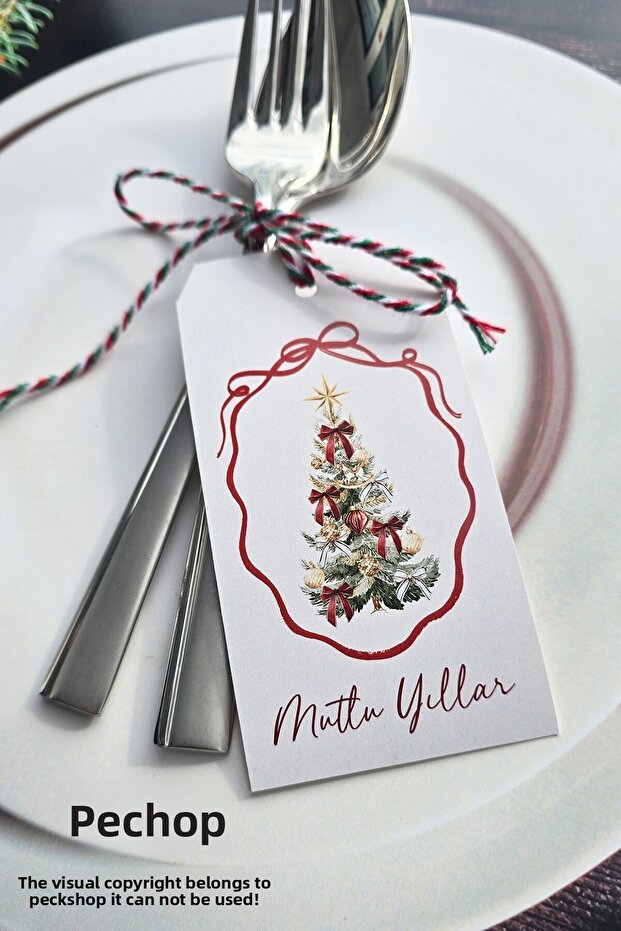 Christmas Table Decoration Cutlery String Card Christmas Gift Card Pack of 10