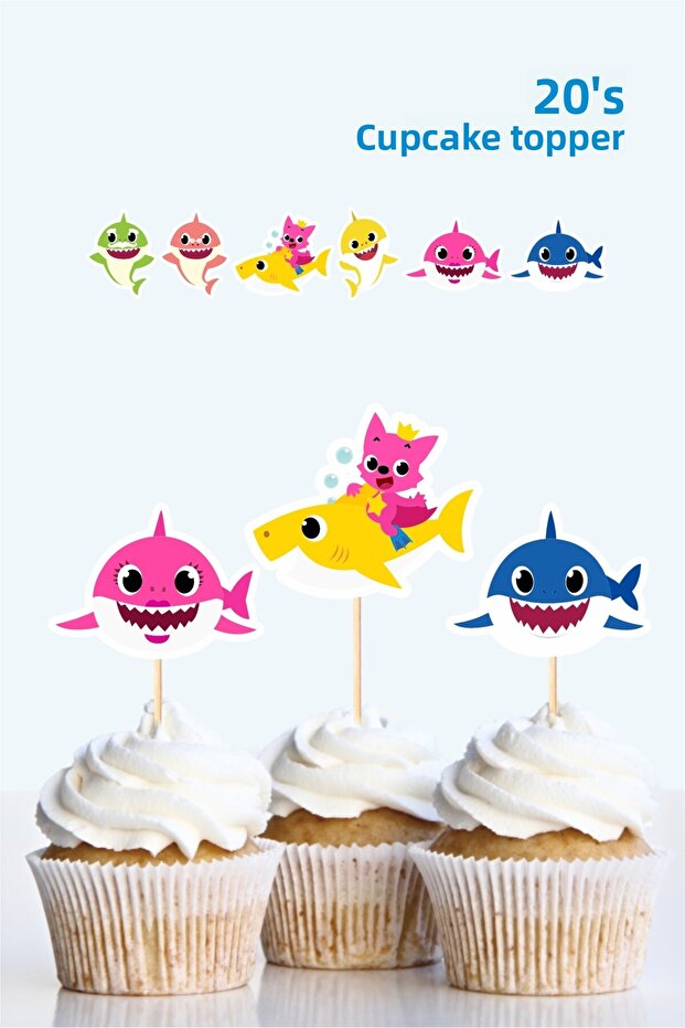 Shark Baby Themed Birthday * 20 Cupcake Toothpick Decorations