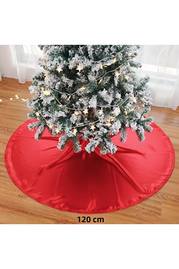 • Red Satin Christmas Tree Skirt 120 cm – New Year Decoration Cover