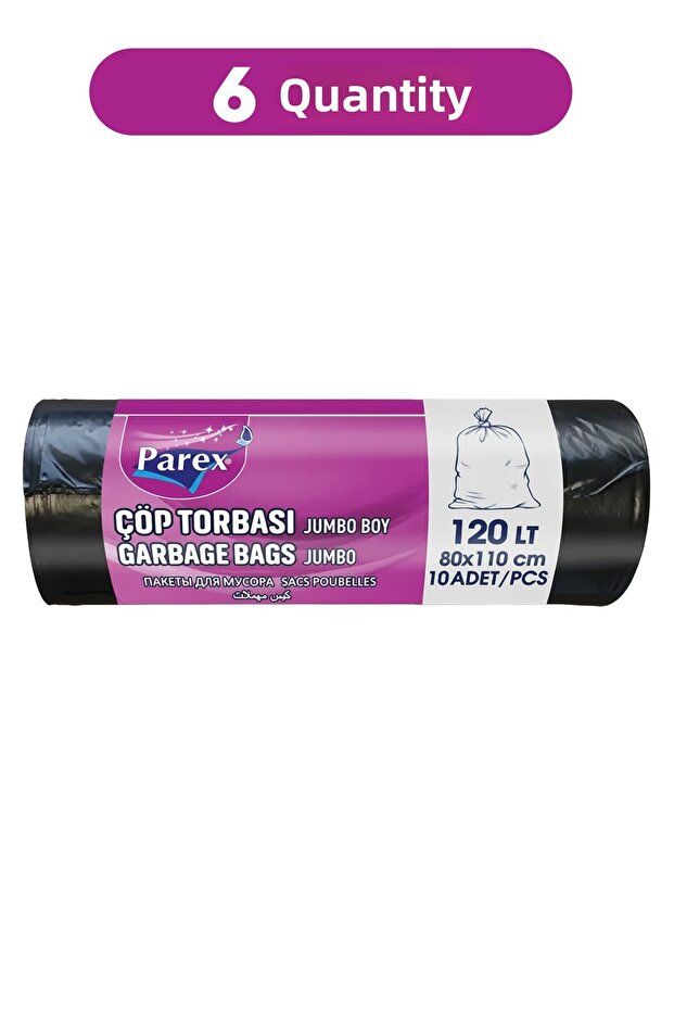 Professional 10-Pack Garbage Bags Jumbo Size 80 X 110 cm Six Pack