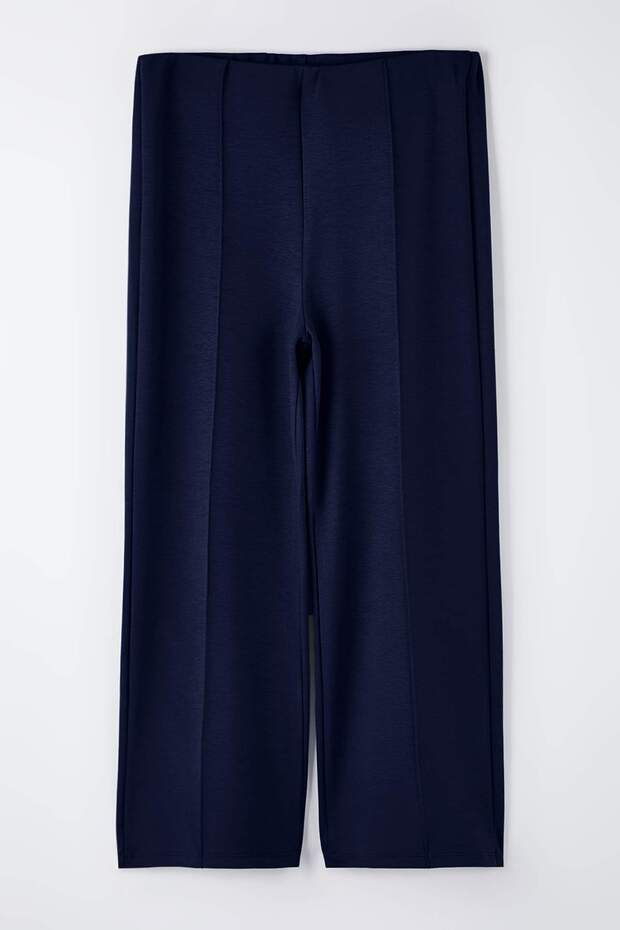 Koyu Mavi Nervür Detaylı Wide Leg/Geniş Paça Büyük Beden Eşofman Altı TBBAW26AJ00005 - 5