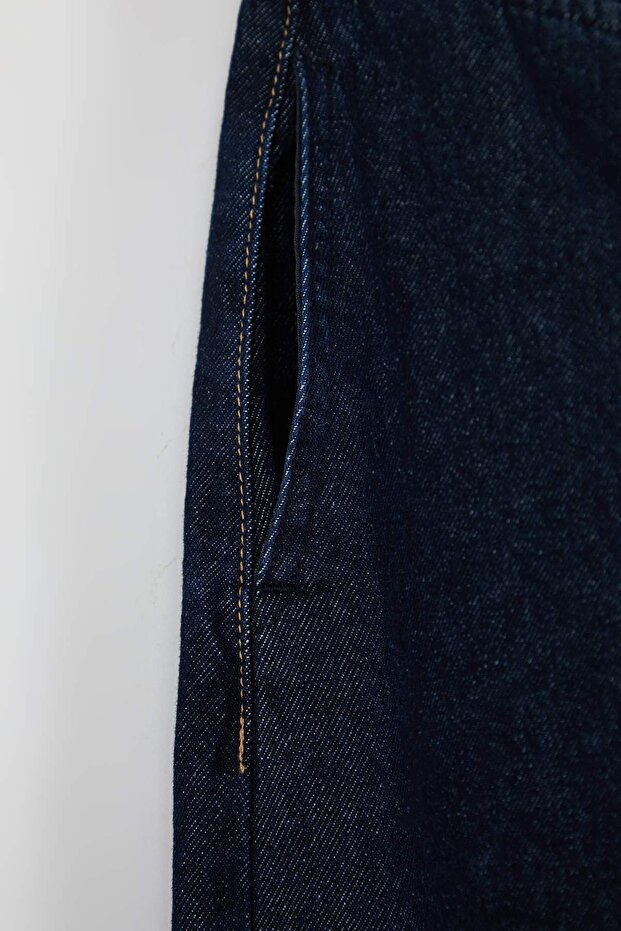 Trendyol Studio Collection Koyu Mavi Bel Detaylı Yüksek Bel Baggy Jeans TWOAW26JE00243 - 6