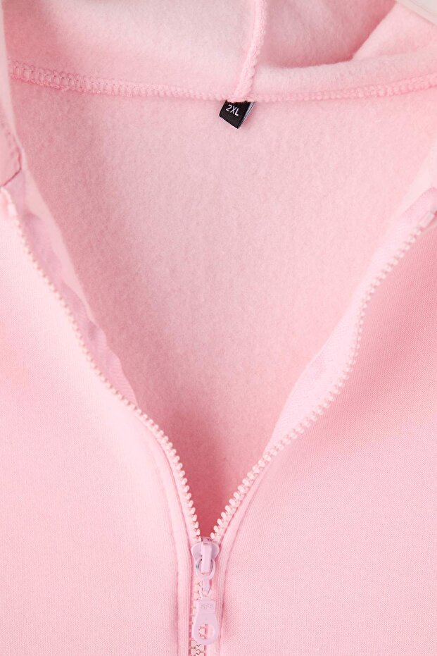 Pembe Crop Boy Beli Lastikli Ayarlanabilir İçi Polarlı Büyük Beden Eşofman Takımı TBBAW26TS00012 - 8