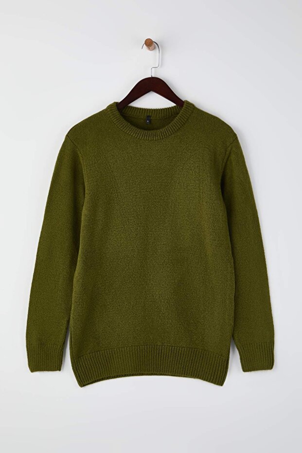 Haki Oversize/Geniş Kesim Bisiklet Yaka Kazak TMNAW26KZ00012 - 5