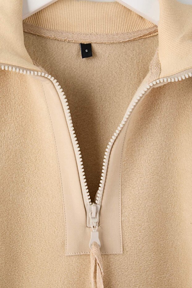Taş Regular/Normal Kalıp Fermuar Detaylı Dik Yaka Polar Kalın Örme Sweatshirt TWOAW26SW00026 - 7