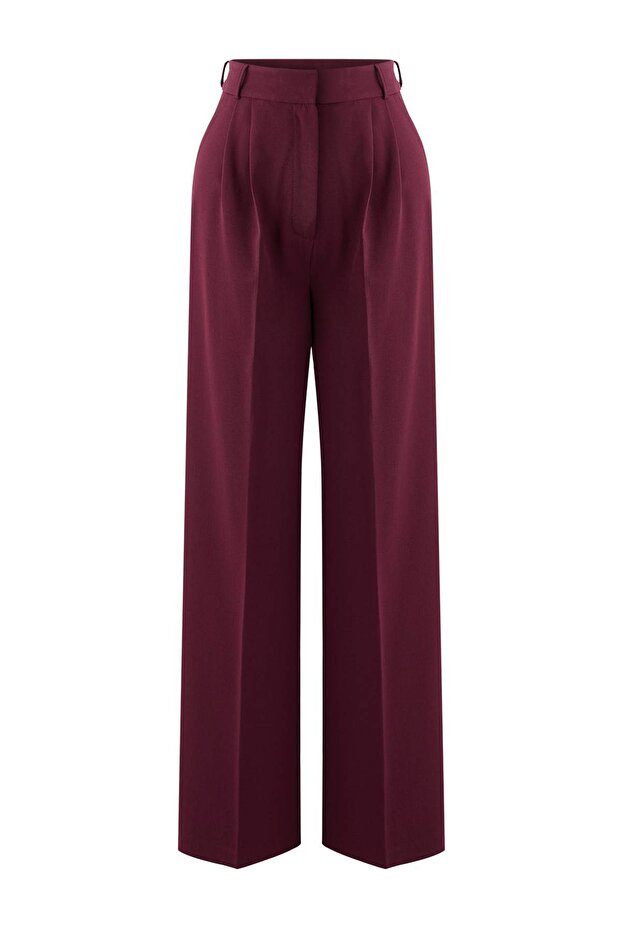 Mürdüm Bol Paça Dokuma Pantolon TPRAW23PL00016 - 5