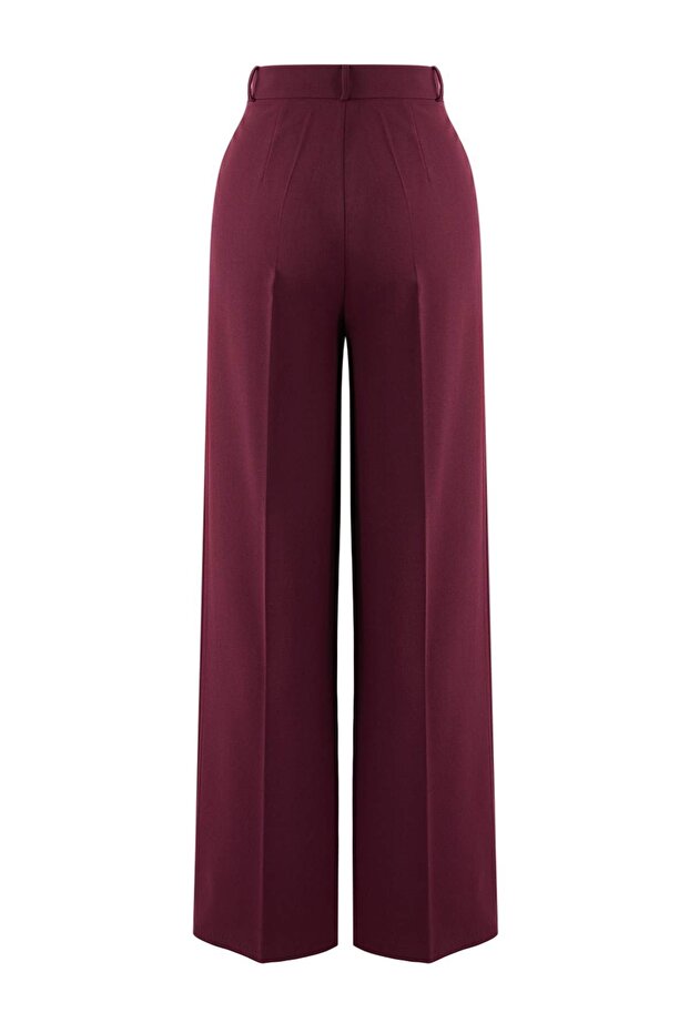 Mürdüm Bol Paça Dokuma Pantolon TPRAW23PL00016 - 7