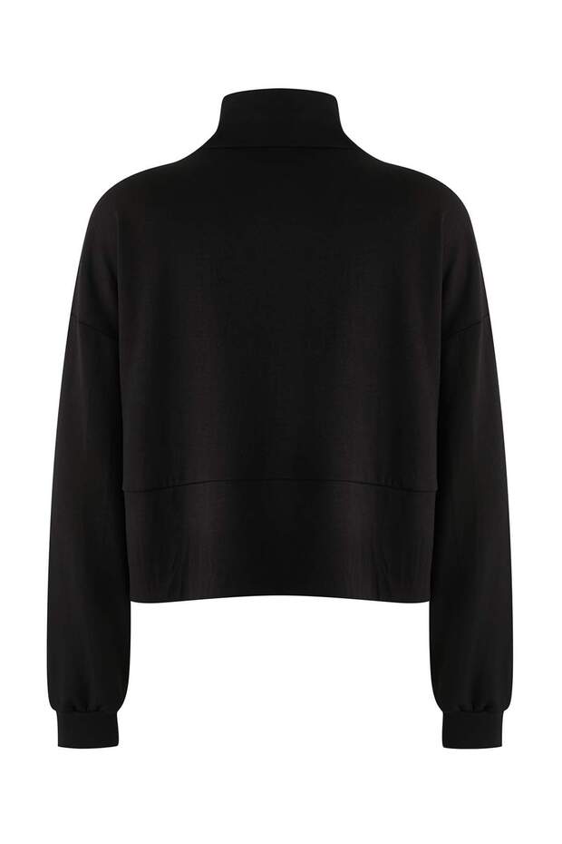 Siyah Fermuarlı Spor Örme Sweatshirt THMAW26SW00005 - 6