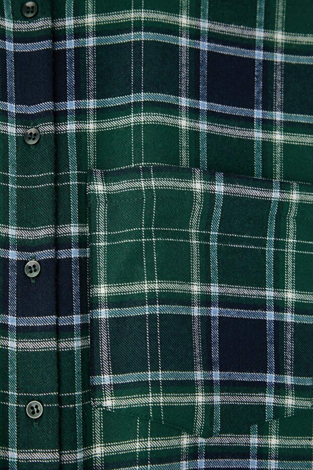 Mavi-Çok Renkli Flanel Ekoseli Oversize/Geniş Kalıp Gömlek TWOAW26GO00132 - 7