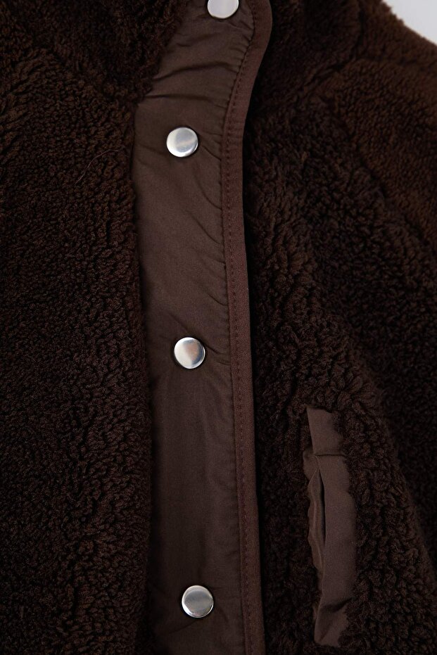 Kahverengi Peluş Örme Spor Ceket THMAW26SK00002 - 7