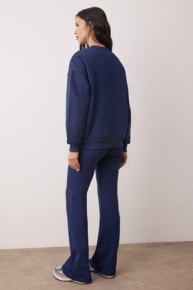 Lacivert Oversize Üst Soft Touch Esnek Flare/İspanyol Paça Alt Örme Eşofman Takımı TWOAW26EM00008 - 4