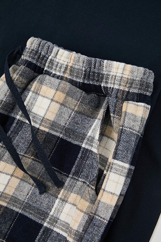 Lacivert Regular Ekose / Kareli Dokuma Pijama Takımı TMNAW26PT00061 - 6