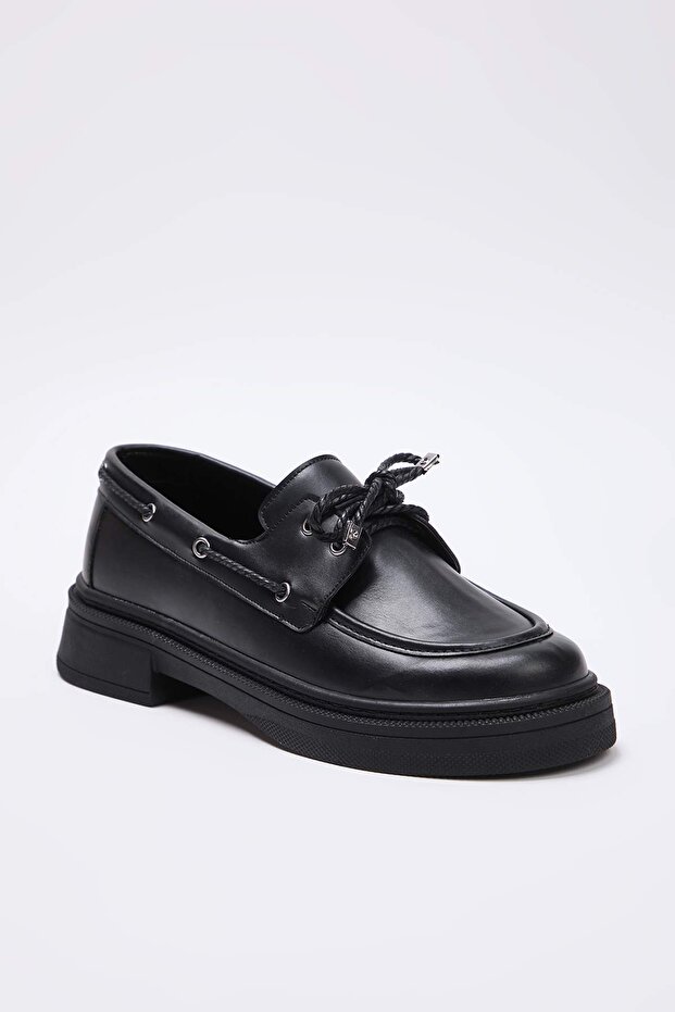 Siyah Bağcık Detaylı Kadın Loafer TAKAW26LA00005 - 5