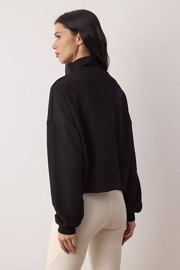 Siyah Fermuarlı Spor Örme Sweatshirt THMAW26SW00005 - 4