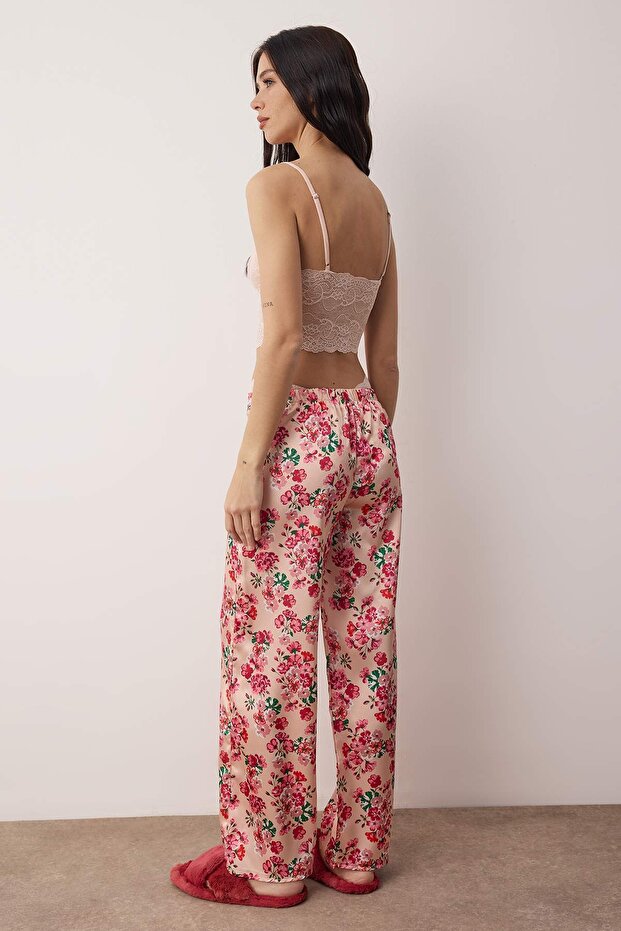 Çok Renkli 3'lü Çeyiz Set Çiçekli Üst Dantel, Alt Saten Külotlu Dokuma Pijama Takımı THMAW26PT00077 - 4