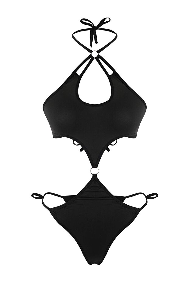 Siyah Bağlama Detaylı Micro Fitted Örme Body THMAW26BD00018 - 5