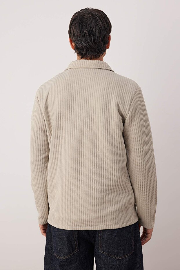 Taş Relaxed Kesim Waffle Dokulu Polo Yaka Sweatshirt TMNAW26SW00058 - 5