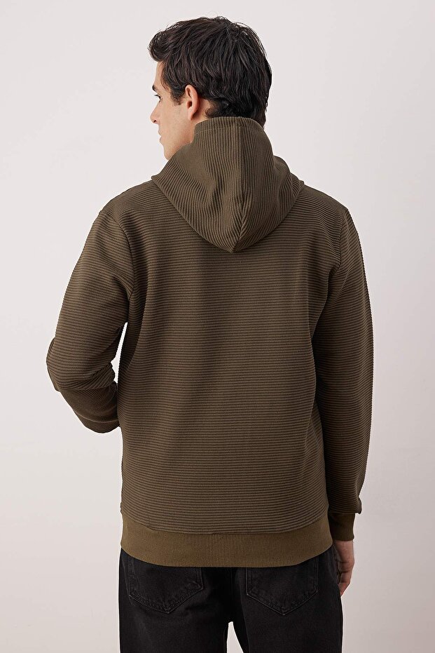 Haki Regular/Normal Kesim Fermuarlı Kapüşonlu Dokulu Sweatshirt TMNAW26SW00067 - 4