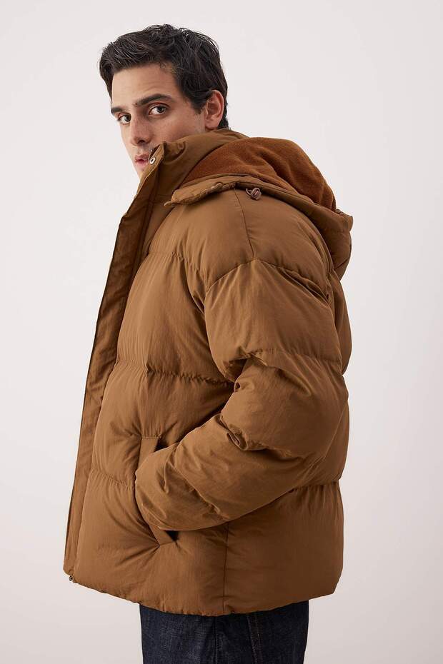 Erkek Tarçın Oversize Fit Kapüşonlu Taslan Kışlık Şişme Mont TMNAW25MO00005 - 2