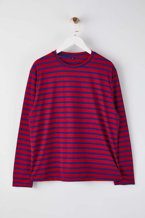 Lacivert Çizgili Regular/Normal Kalıp Basic Bisiklet Yaka Örme T-Shirt TBBAW26BF00003 - 5