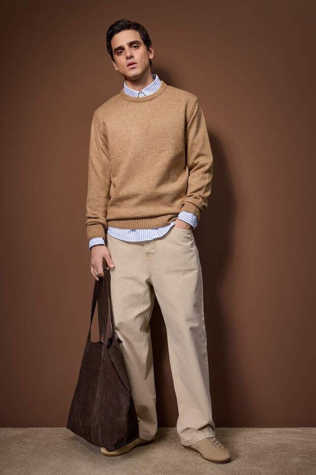 Bej Oversize/Geniş Kesim Bisiklet Yaka Kazak TMNAW26KZ00012 - 1