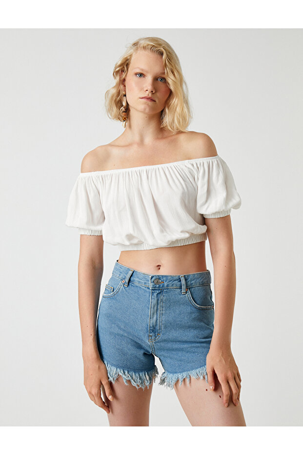 Schulterfreie Crop-Bluse - 3