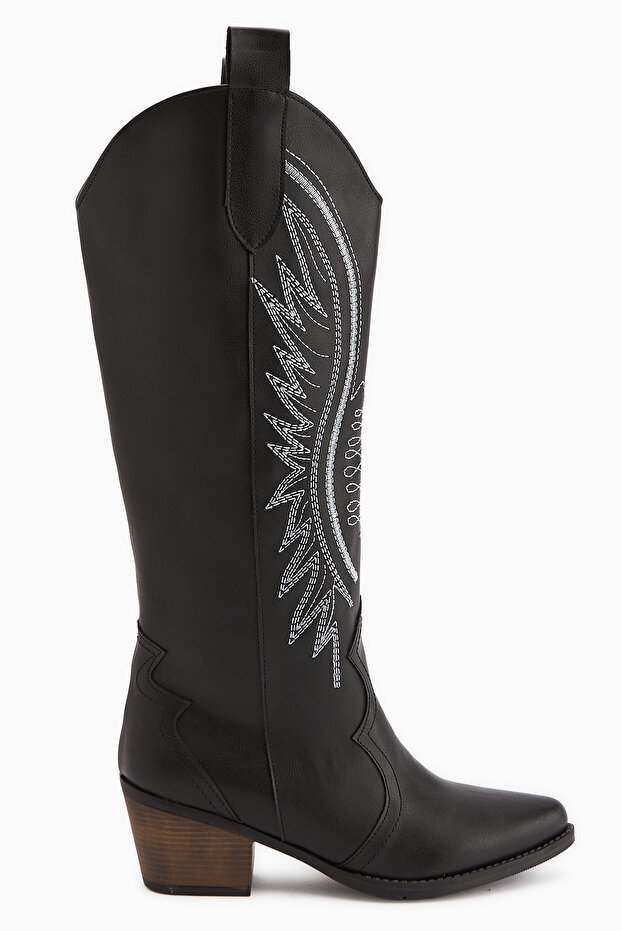 Hero Black Embroidered Cowboy Women's Boots