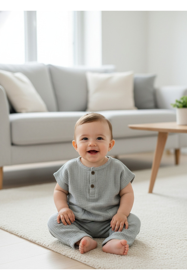 Muslin Pocket Shirt Bottoming Set Without Booties