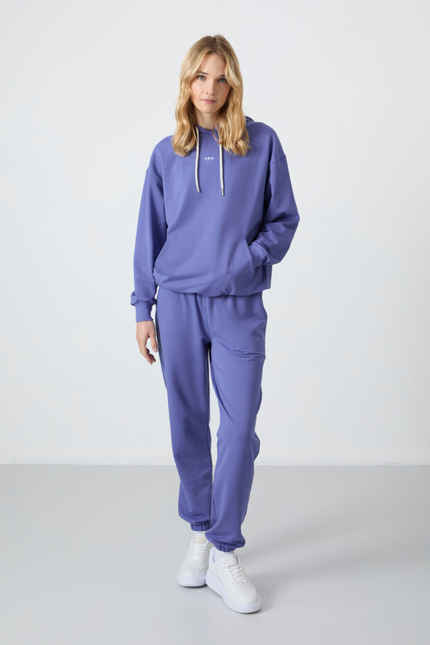 Lilac Hooded Kangaroo Pocket Comfortable Fit Elastic Leg Women's Tracksuit Set - 95288