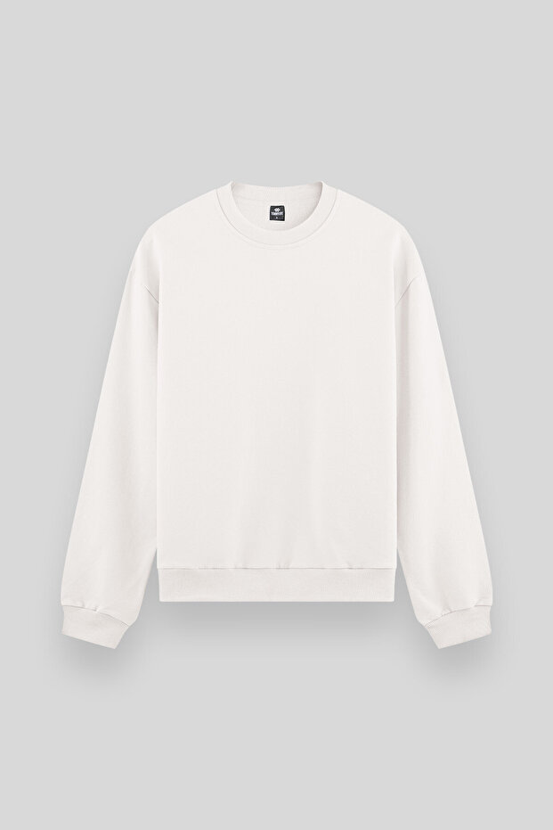 Ecru Basic O-Neck Comfortable Form Men's Sweatshirt - 88053