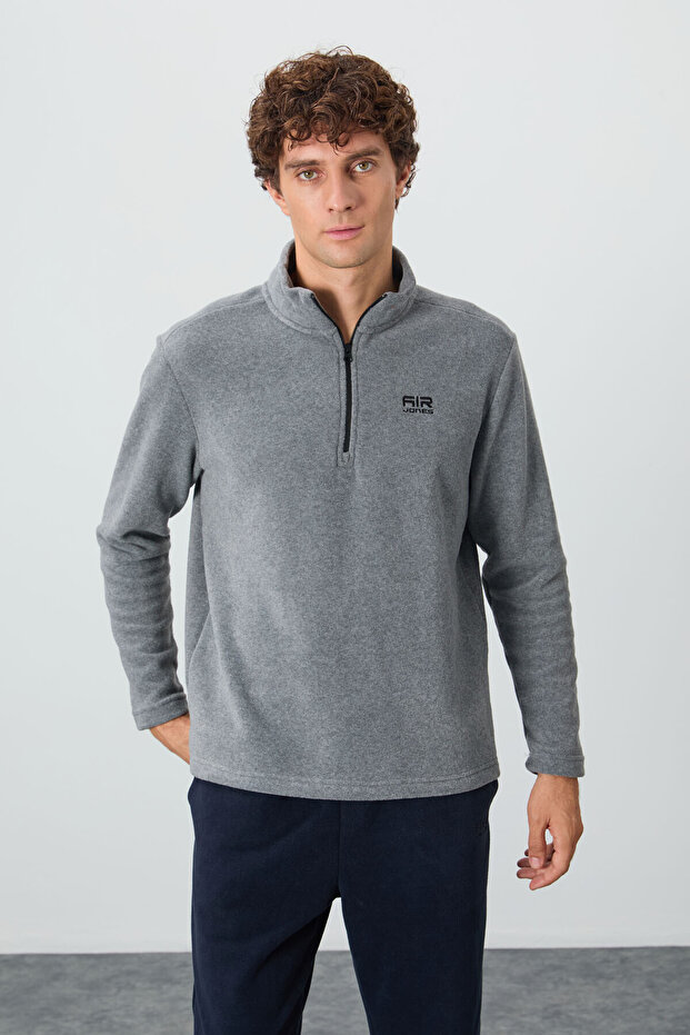 River Gray Melange Stand-up Collar Men's Fleece Sweatshirt - 88310
