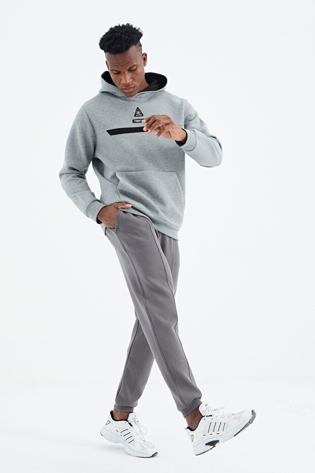 Dark Gray Lace-up Front Stitching Detailed Standard Mold Men's Tracksuit Bottom - 84994