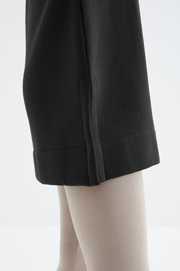 Siyah Reglan Kol Basic Kapüşonlu Oversize Sweatshirt Tunik - 97242 - 7