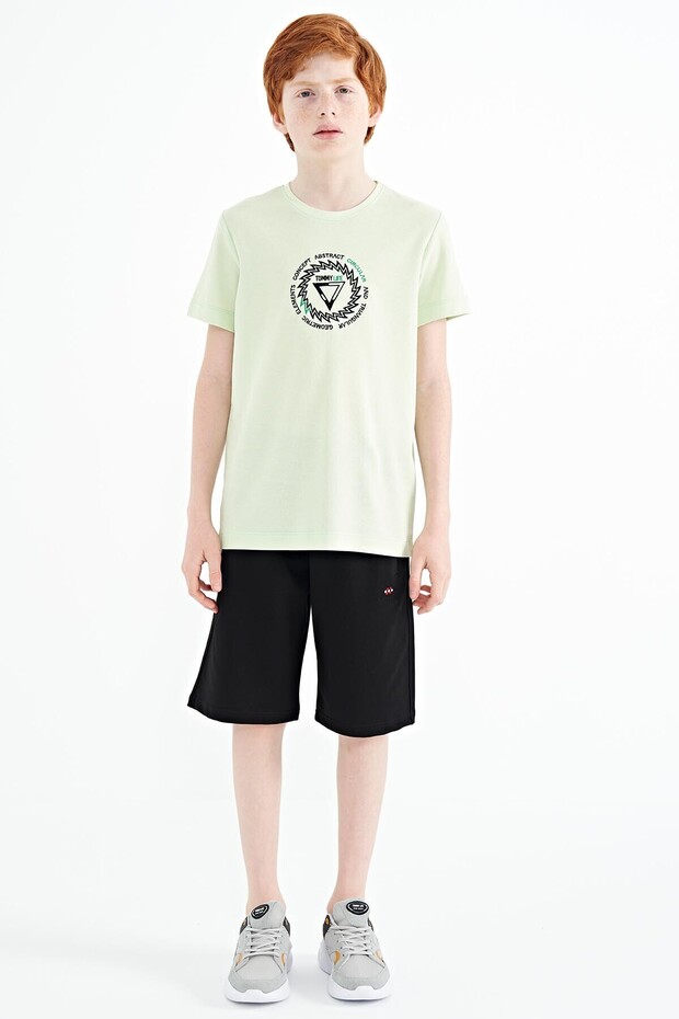 Light Green Embroidery Detailed O Neck Standard Fit Boys T-Shirt - 11115