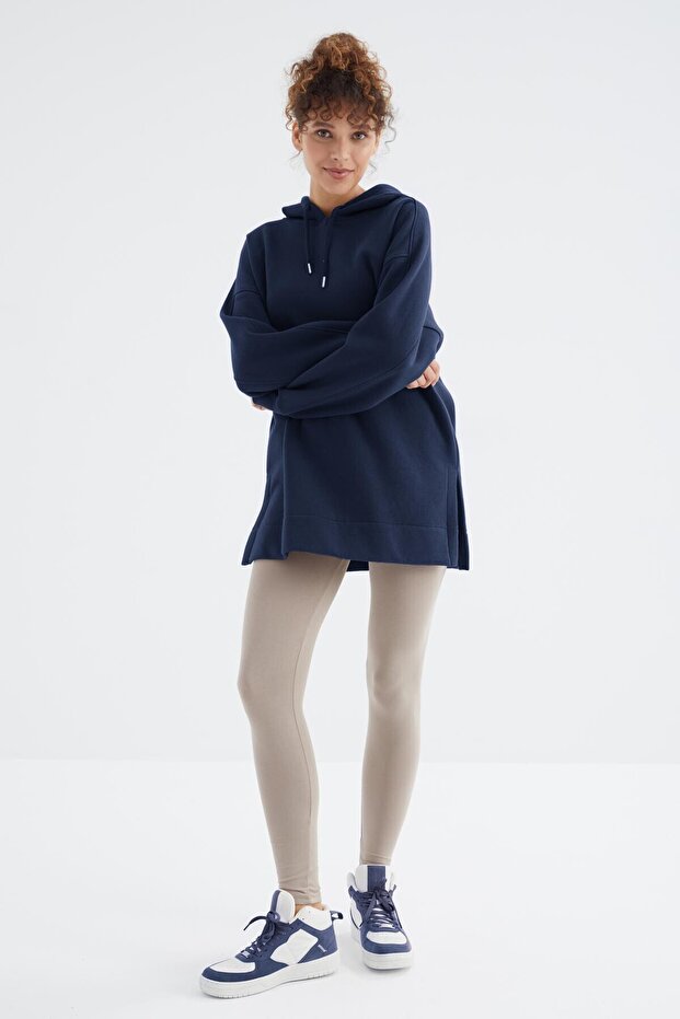İndigo Reglan Kol Basic Kapüşonlu Oversize Sweatshirt Tunik - 97242 - 6