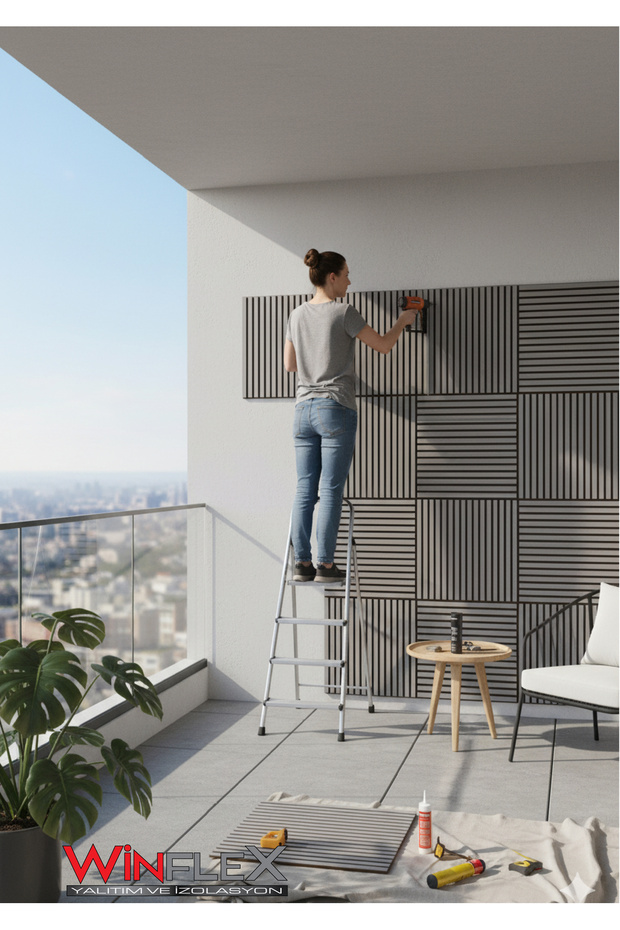 Mini Eko Akustik Ahşap Panel Antrasit Gri - 60x60cm - 4